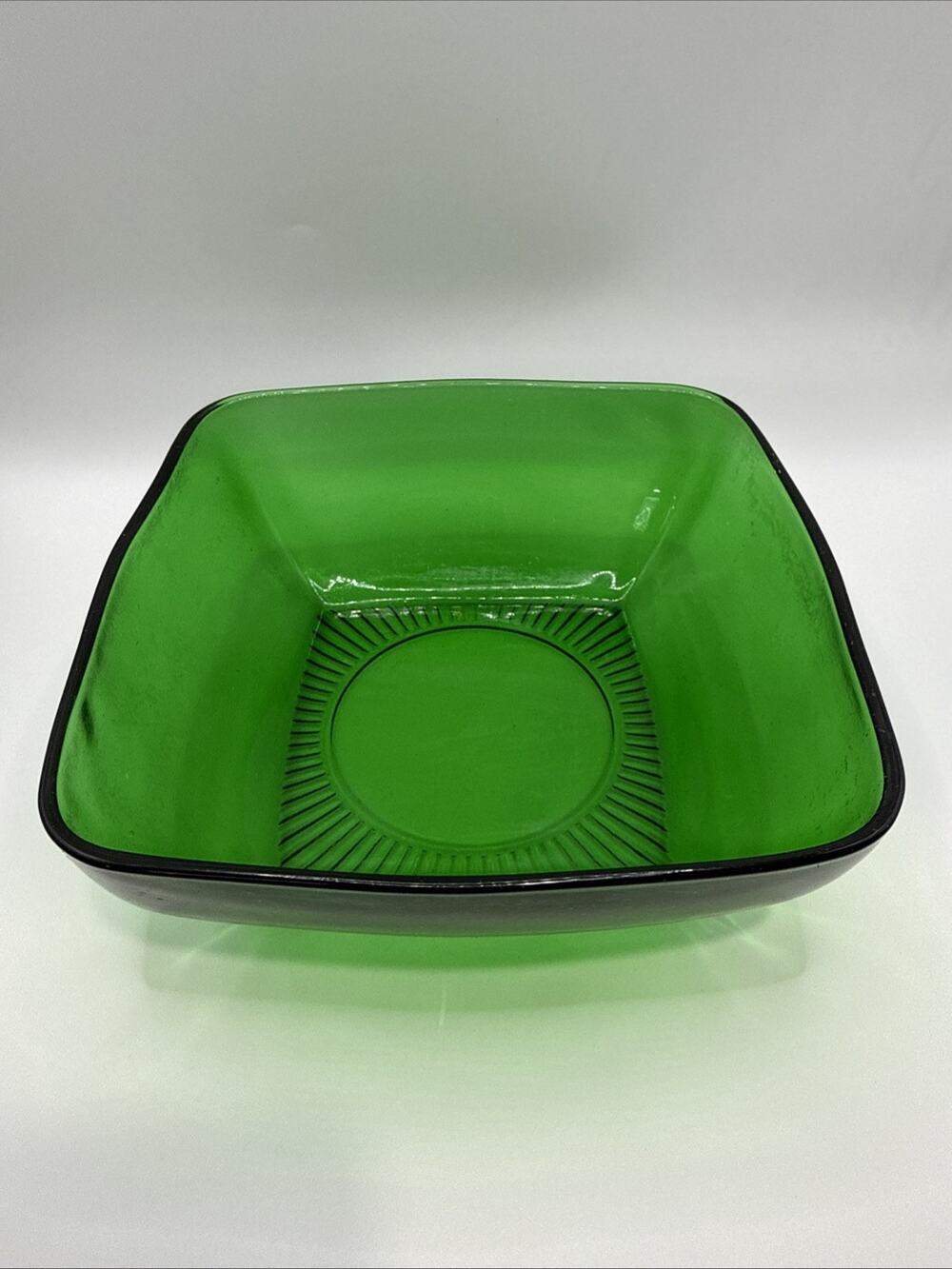 1 Vintage Fire King CHARM Forest Green Glass 7.25" Square SALAD BOWL VEGGIE BOWL